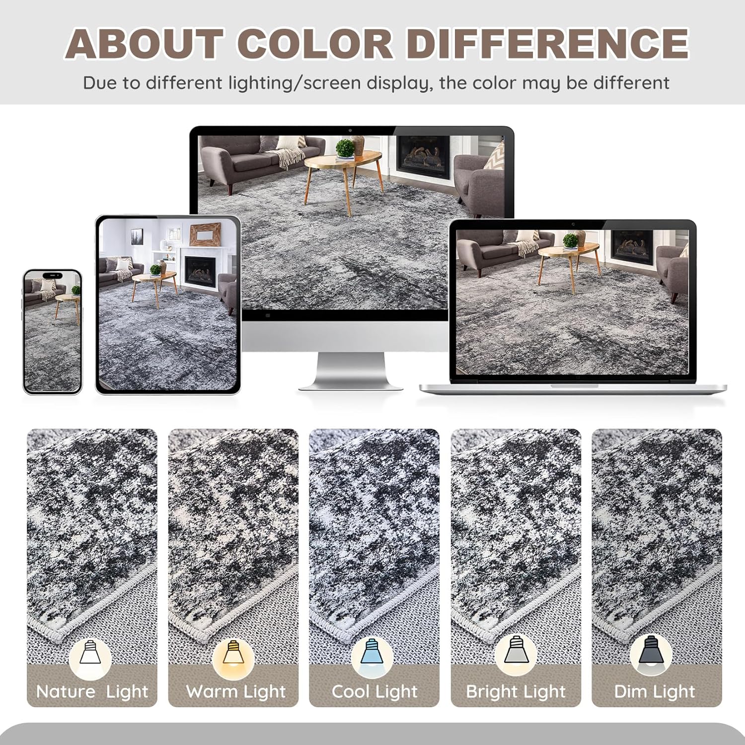 Area Rug Living Room Rugs - 8x10 Large Soft Indoor Neutral Modern Abstract Low Pile Washable Rug Carpet for Bedroom Dining Room Farmhouse Home Office - Grey - Image 6