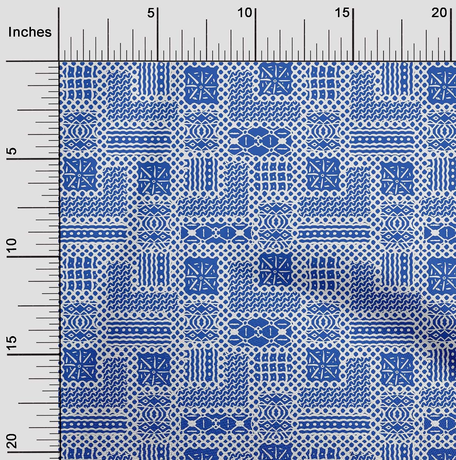 oneOone Georgette Viscose Dark Blue Fabric Geometric African Quilting Supplies Print Sewing Fabric by The Yard 42 Inch Wide