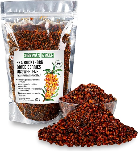 Siberian Sea Buckthorn Dried Berries 7.06 oz (200 g) Unsweetened 100% Pure Raw Natural Wild Harvested Premium Clean