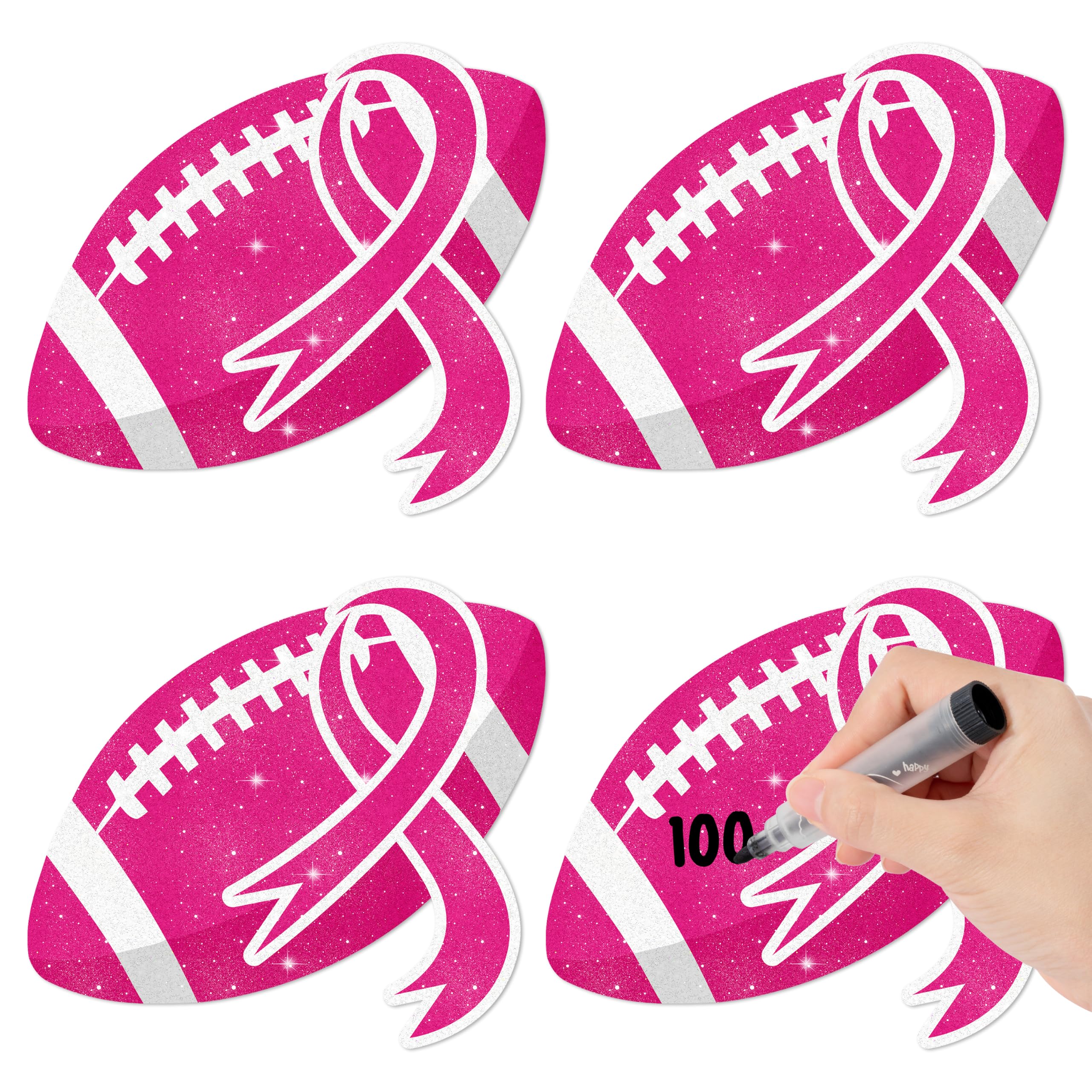Hot Pink Football Cutouts, Breast Cancer Awareness Glitter Paper Cut-Outs