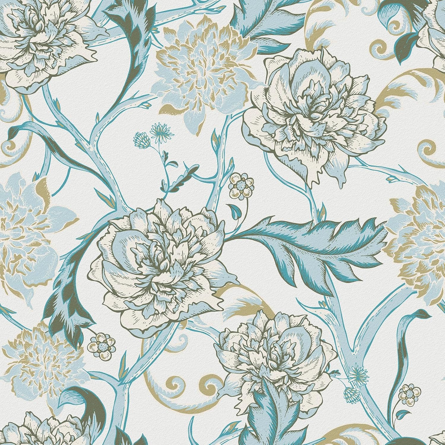 WESTICK Blue Floral Peel and Stick Wallpaper for Bedroom Indigo Blue Floral Contact Paper Vintage Flower Wallpaper for Bathroom Living Room Cabinets Self Adhesive Stick on Wallpapers 17.5" x 100"