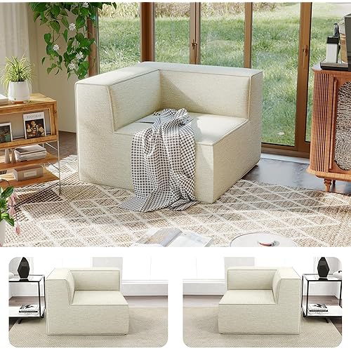 38“ Modular Sectional Sofa Convertible Cube Couch Seat Set, Combine L-Shaped U-Shaped, Free Assembly, Space-Saving for Living Room, Thick Foam Fabric Chenille Beige White (Only Corner)