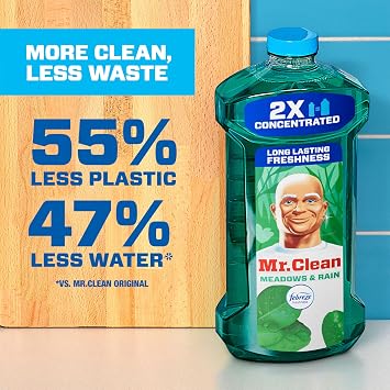 Mr. Clean All Purpose Cleaner, Floor Cleaner for Mopping Home, Bathroom, Kitchen, Cleaning Liquid for Mop & Bucket, Cleaning Supplies, Multi-Surface Dilutable, Meadows & Rain, 41oz
