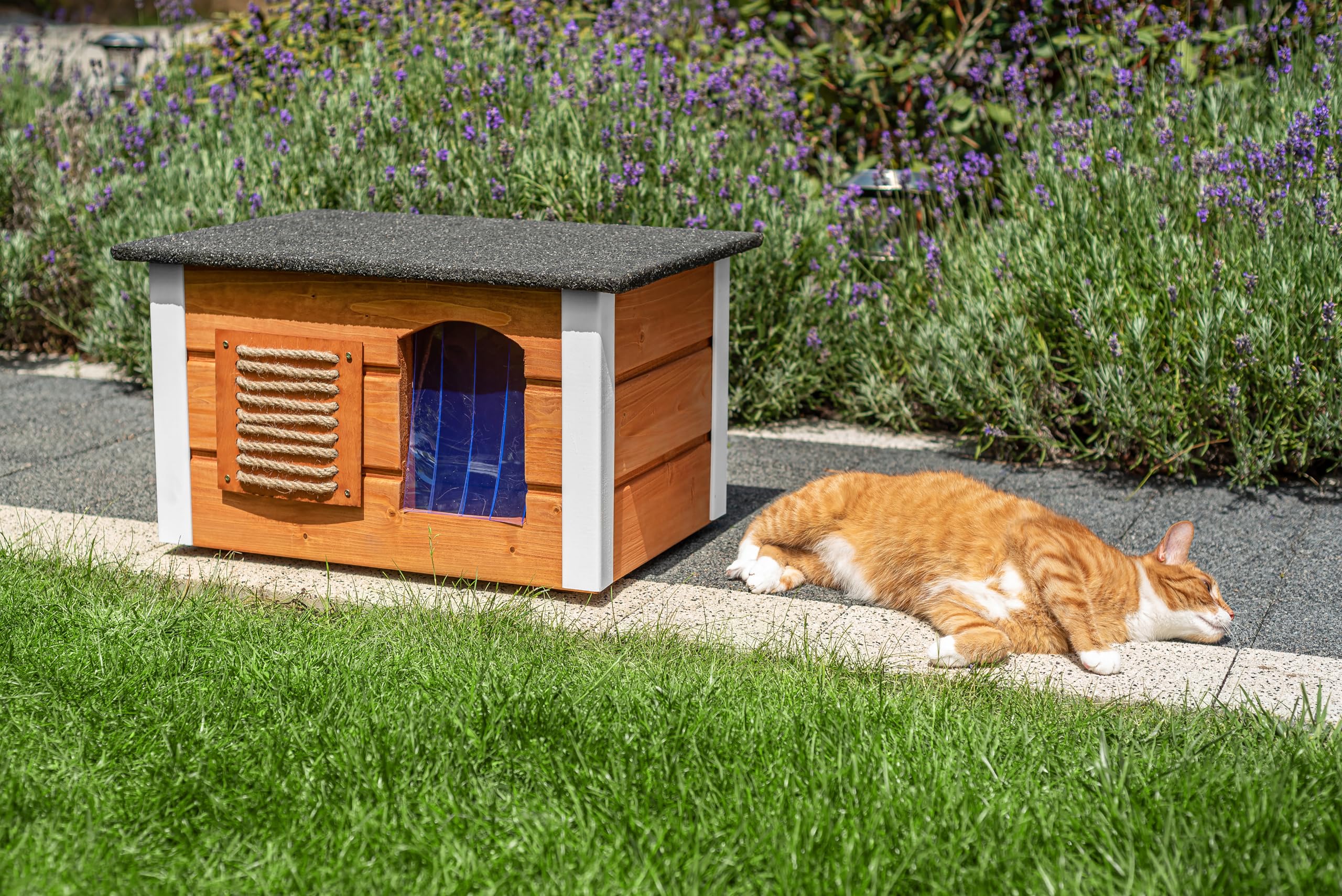 Outentin Katzenhaus Outdoor Winterfest - Katzenhäuschen für Draußen - Isolierte Schutzhütte - Wasserdicht und Wetterfest - Katzenhütte für Draußen - 61 X 39 X 36 cm (Teak)