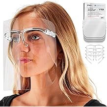 TCP Global Salon World Safety Face Shields со всеми прозрачными окладами (упаковка 4) - Ультрачистые защитные полнолицевые щитки для защиты глаз, носа, рта - анти-туманный ПЭТ-пластик, очки