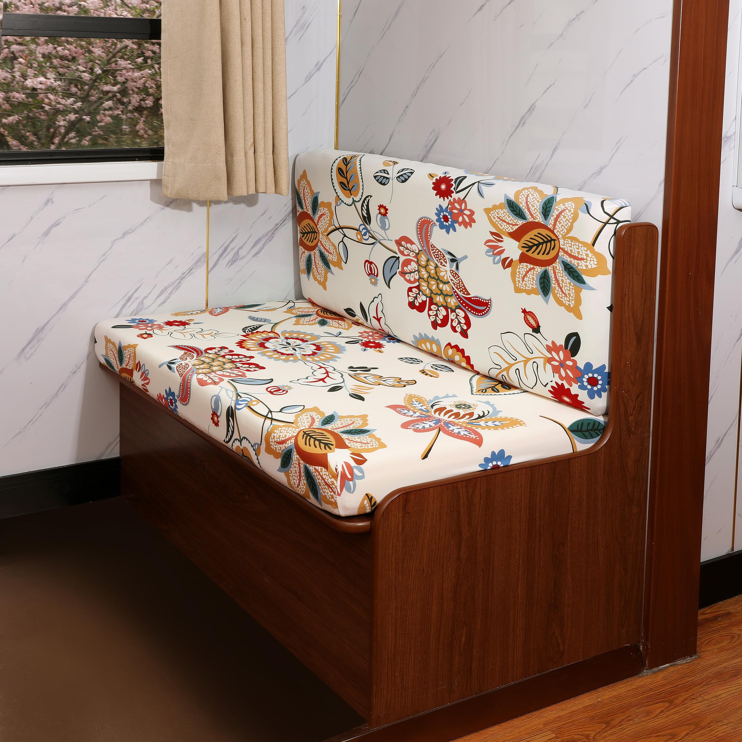 EBETA Coprisedile per camper, Copricuscini elastici per tavolo da pranzo per camper, coprisedili di ricambio per roulotte, 1 coprisedile per panca e 1 coprisedile per schienale (Fiori)