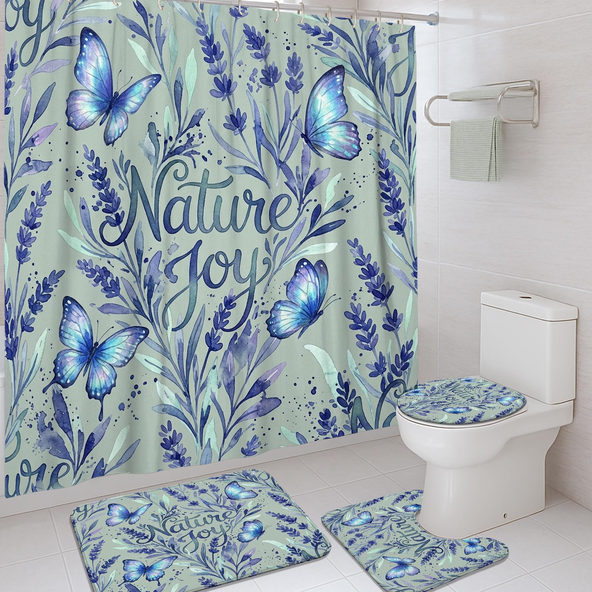 Rideau de douche imperméable en polyester anti-moisissure bleu lavande