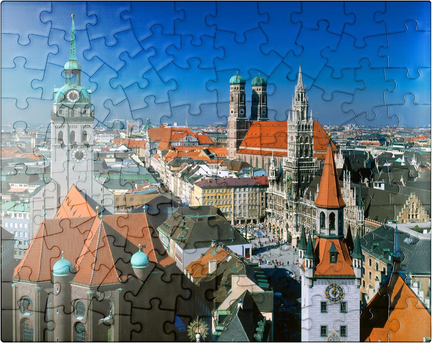 MyPuzzle View of Marienplatz with Old Peter, Church of Our Lady and City Hall, Munich, Bavaria, Germany - Premium 500 Piece Jigsaw Puzzle for Adults