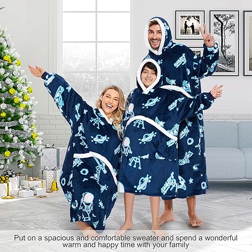 Miniatura 6 de Manta con capucha para adultos y niños, sudadera con capucha de gran tamaño, manta de forro polar Sherpa con capucha con bolsillo gigante