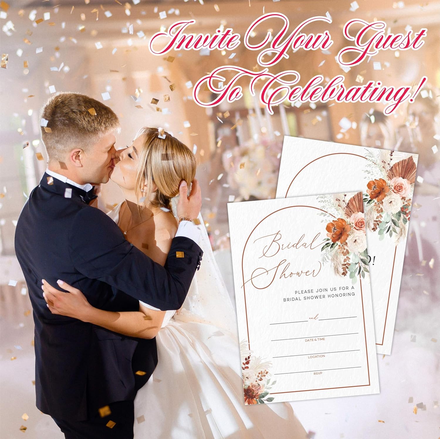 Watercolor Floral Bridal Shower Invitations, 25 Boho Invites With Envelopes, Fill In Style Invites For Bridal Shower, Mr & Mrs Newlyweds Celebration, Party Favor & Supplies - A03