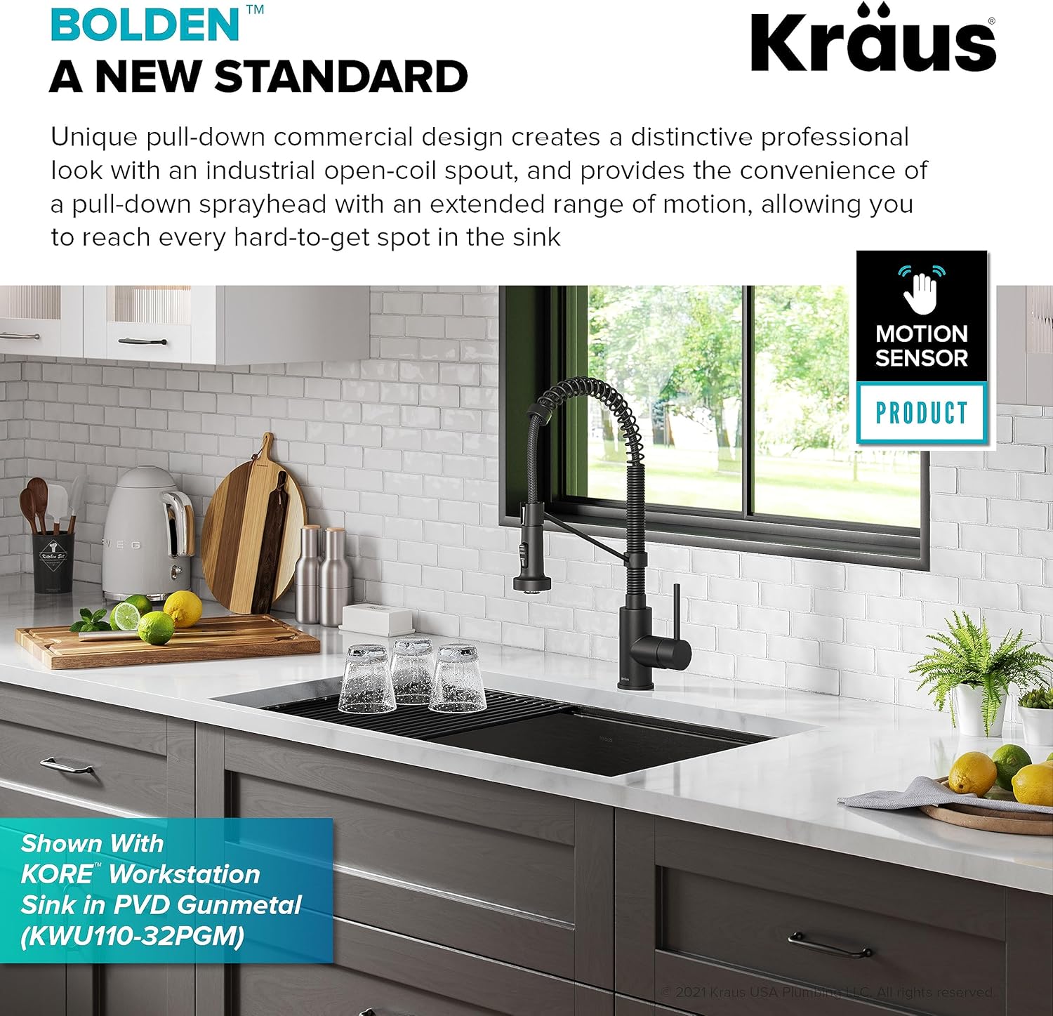 KRAUS Bolden Touchless Sensor Commercial Style 2-Function Single Handle Pull Down Kitchen Faucet in Matte Black, KSF-1610MB