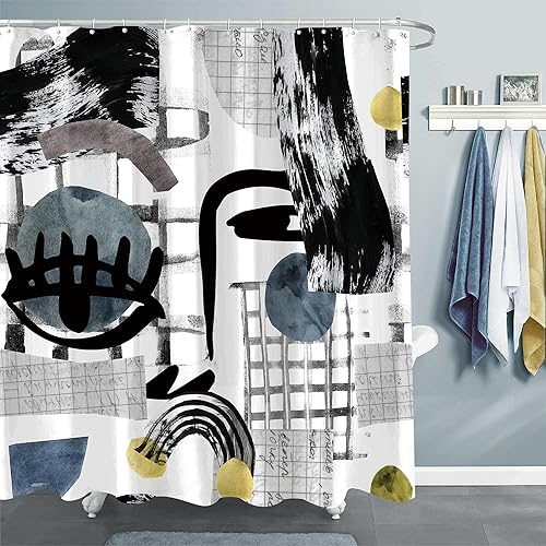 Miyotaa Juego de cortina de ducha minimalista abstracta cubismo moderno, 60 pulgadas de ancho x 71 pulgadas de alto, retrato artístico, acuarela,