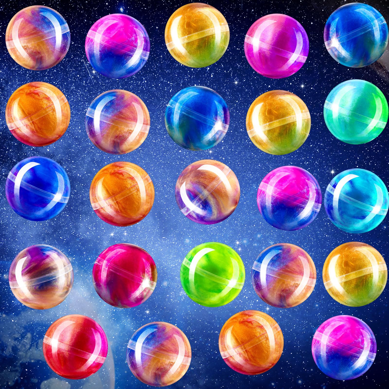 Silipull 24 Pcs Easter Egg Round Ball Putty Filled Plastic Easter Egg Basket Stuffers Gifts Non Sticky Stress Relief Sludge Toys(Round Ball,Vivid Color)