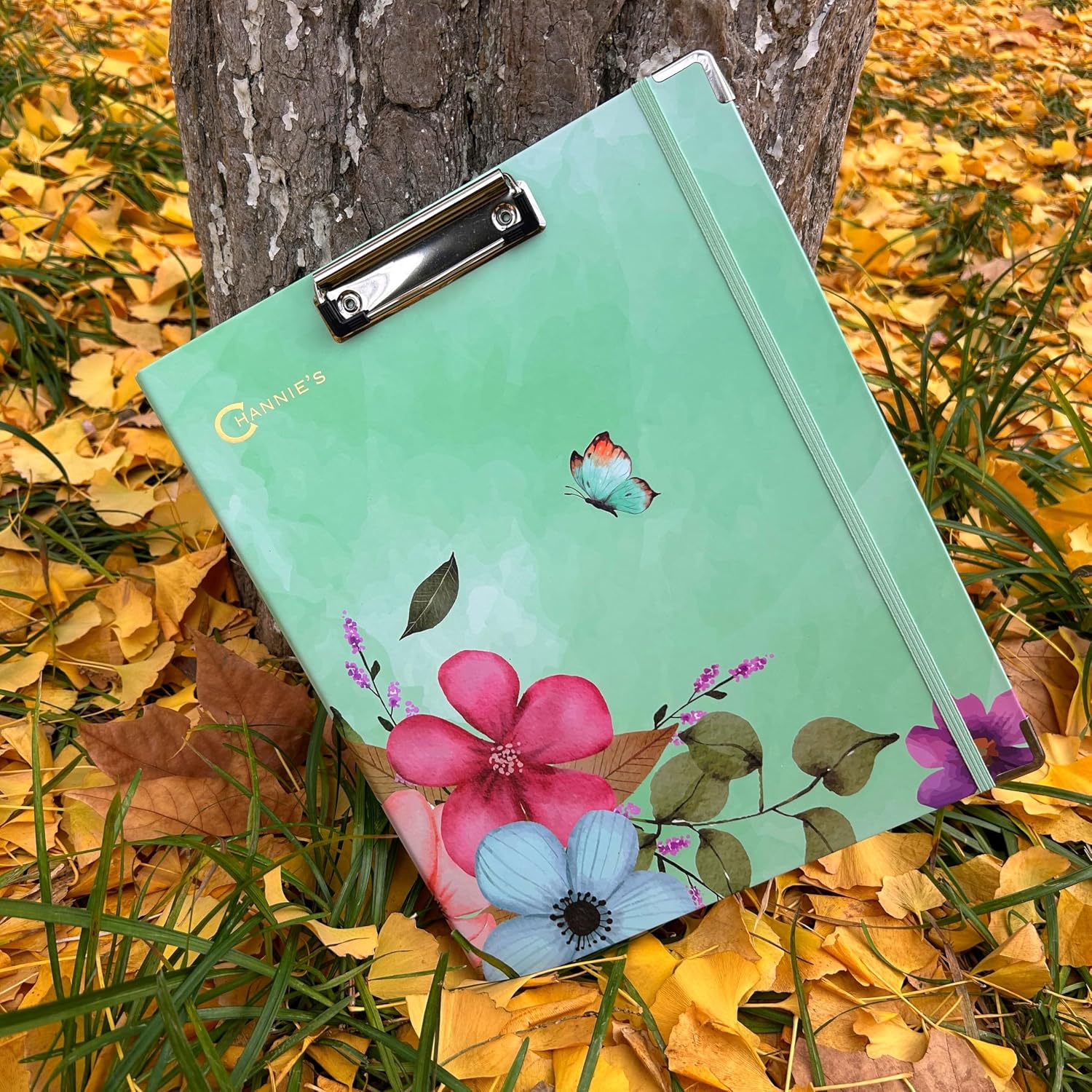 Channie’s Premium Green Floral 3-Ring Binder – 1.38-Inch Binder with Front Clipboard Clip, Dual Pockets & Gold Corner Reinforcements – Stylish Floral Design for Office, School & Home Organization image 3