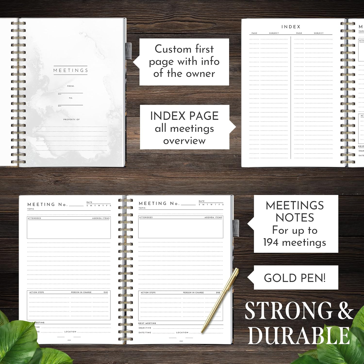 Executive Professional Meeting Notebook with Pen - High-End Hardcover Business Planner Organizer for Work, School & Office, 10.5" x 8", 200 Pages