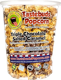 Tastebuds Popcorn, Gourmet Triple Chocolate Salted Caramel Candy Flavored - 7 Oz Bulk Tub of Theater Quality Exotic Popped...