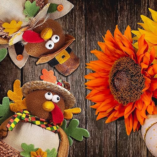 Miniatura 5 de Ogrmar Paquete de 2 muñecas de pavo de peluche de 15 pulgadas, decoración de mesa de Acción de Gracias, exquisita muñeca de felpa de pavo hecha a