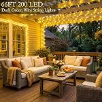 66FT 200 LED Lumières chaudes de fée blanche, fil vert foncé 8 Modes Minuteur, IP44 Éclairage intérieur extérieur étanche pour jardin jardin Chambre à coucher Salle de bain Décoration de Noël