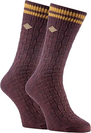 Farah - 2 Pack Mens Thick Cotton Vintage Short Crew Heavy Knit Socks for Boots 7-12 US, 04 Deep Red