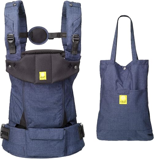 LÍLLÉbaby Serenity All Seasons SIX-Position Ergonomic Baby &amp; Child Carrier with Convertible Tote, Indigo – Cotton