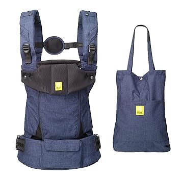 حامل أطفال مريح 6 في 1 من LILLEbaby Serenity، مناسب للأطفال حديثي الولادة وحتى الأطفال الصغار، يدعم أسفل الظهر مع حقيبة قابلة للتحويل، لون نيلي