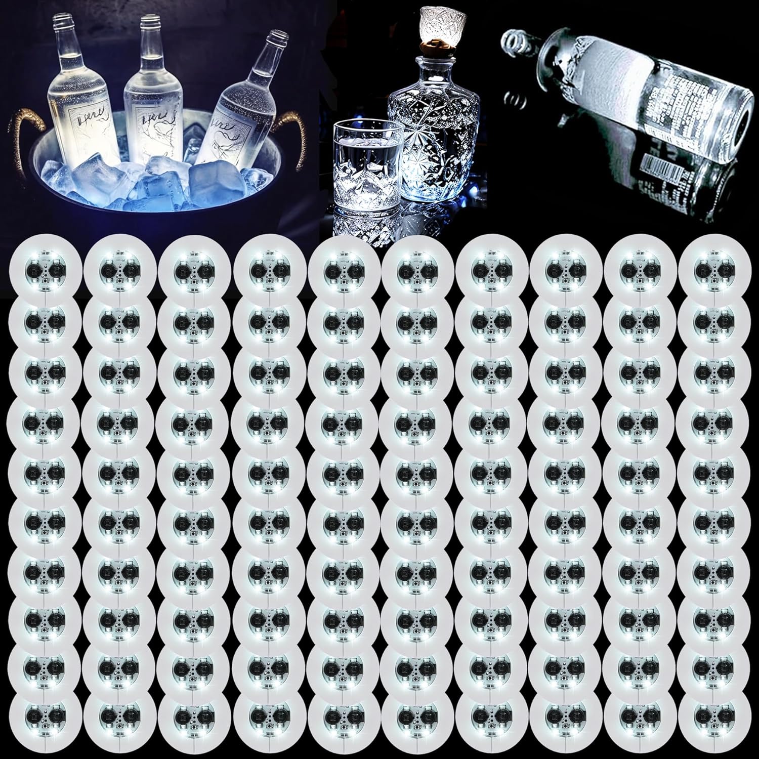 LED Coaster,100 Pack Light Up Coasters for Drinks,Led Coaster Lights Bottle Lights for Liquor Bottles,Club,Party,Wedding,Bar Decor(White)