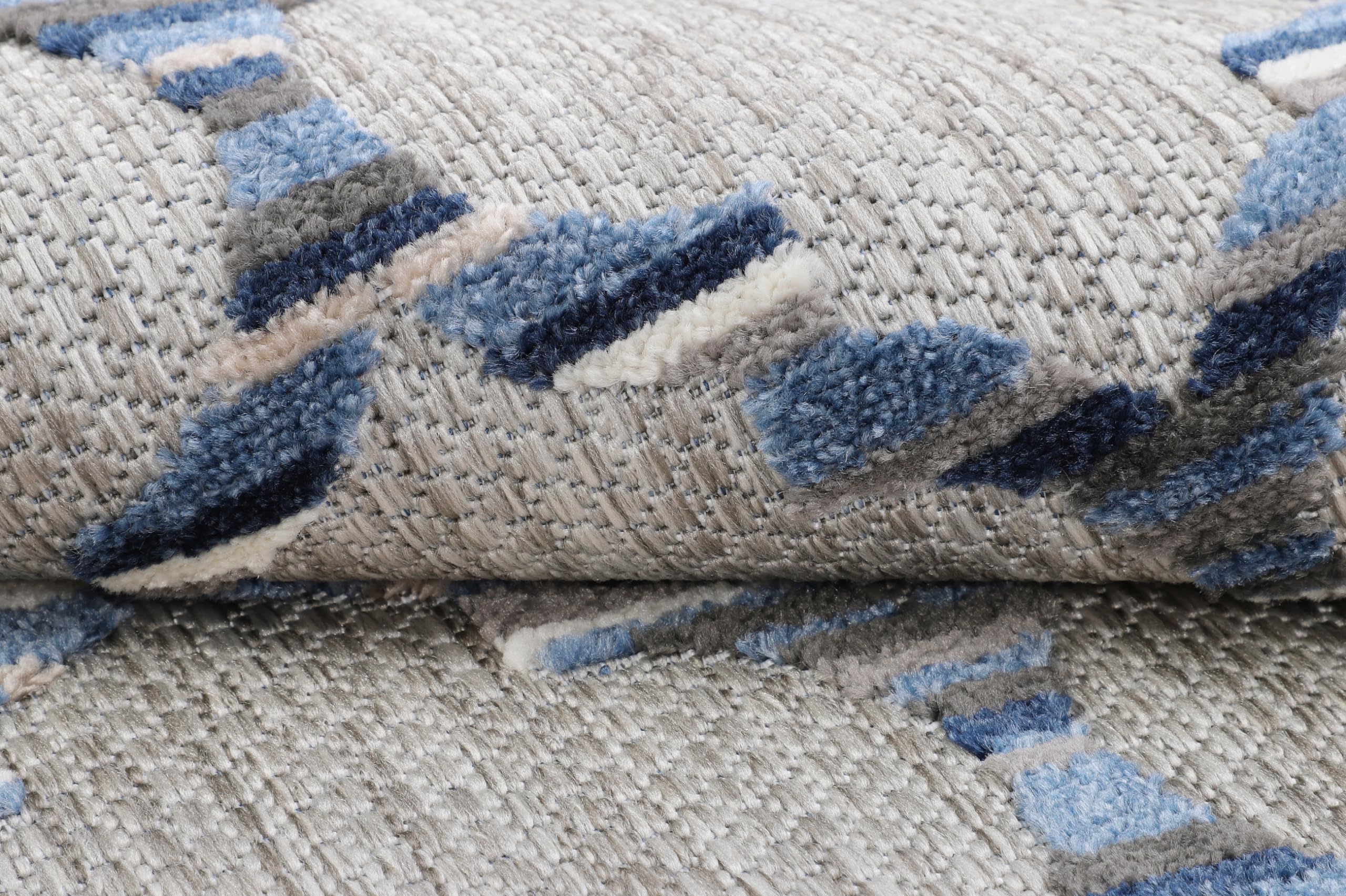 TAPISO Patio Rund Teppich Indoor Outdoor Grau Beige Blau Marokkanisch Design Sisaloptik Wetterfest UV-beständig Terrasse Wohnzimmer ÖKO-TEX 120 x 120 cm