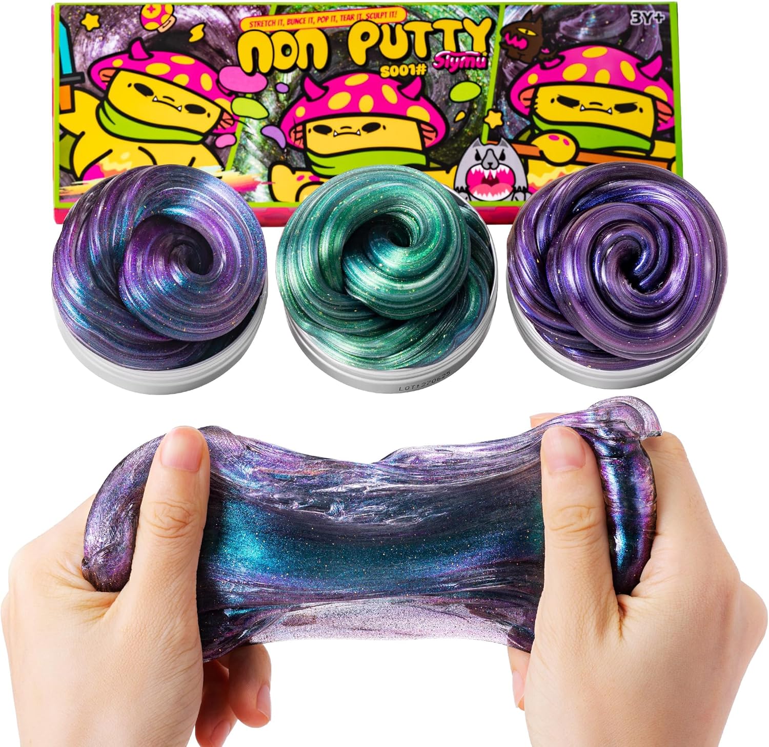 3 PackSet Putty Slime Kit - Sensory Fidget Toys, Stress Relief, Glitter, Non Sticky, Party Favors for Kids, Birthday Gifts for Girls and Boys