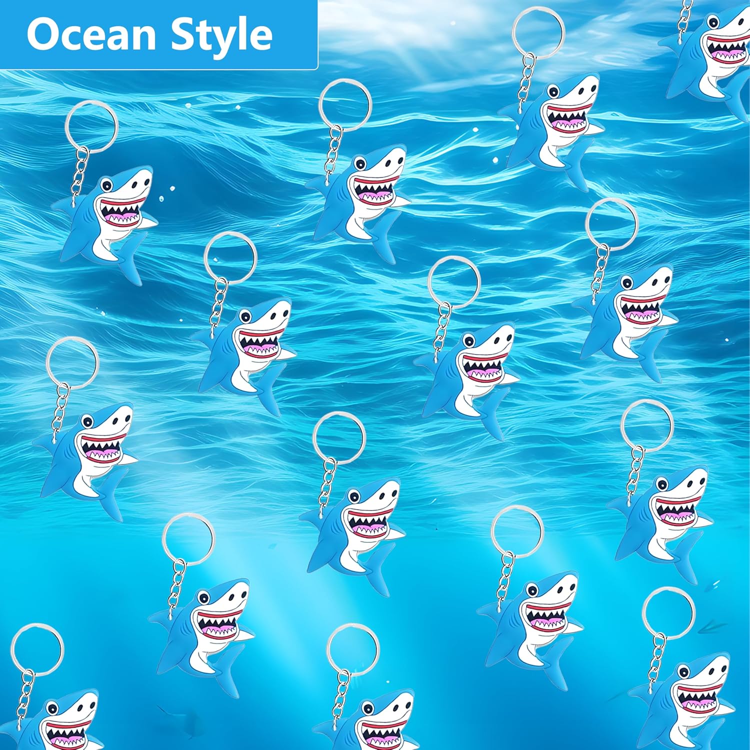 24 Pack Shark Keychains,Charming Keyrings for Kids Birthday, Summer, Beach Holiday Party Decoration for Guests & Animal Lovers