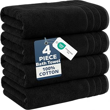 Casa Platino 100% Cotton Bath Towels 4 Pack 30"x60" - Ring Spun Mercerized Cotton Large Towel Set for Bathroom - Quick Dry, Soft & Absorbent Large Bath Towel Set - Oeko Tex Certified - Black Towels