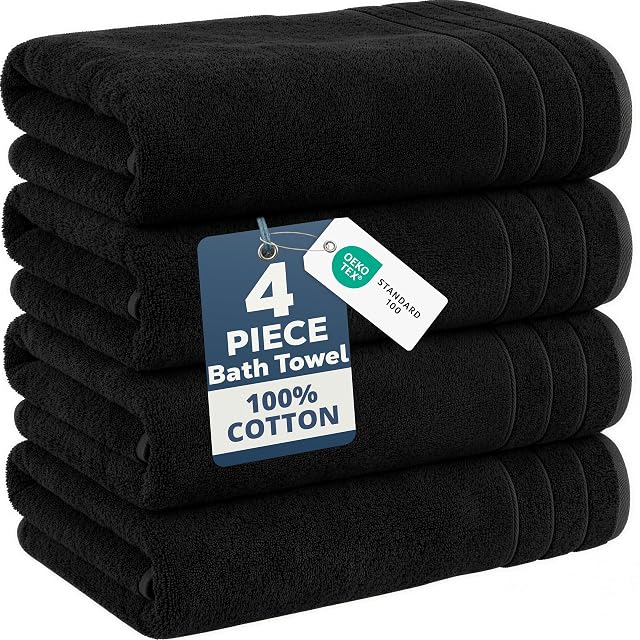 Casa Platino 100 Cotton Bath Towels 4 Pack 30x60 - Ring Spun Mercerized Cotton Large Towel Set for