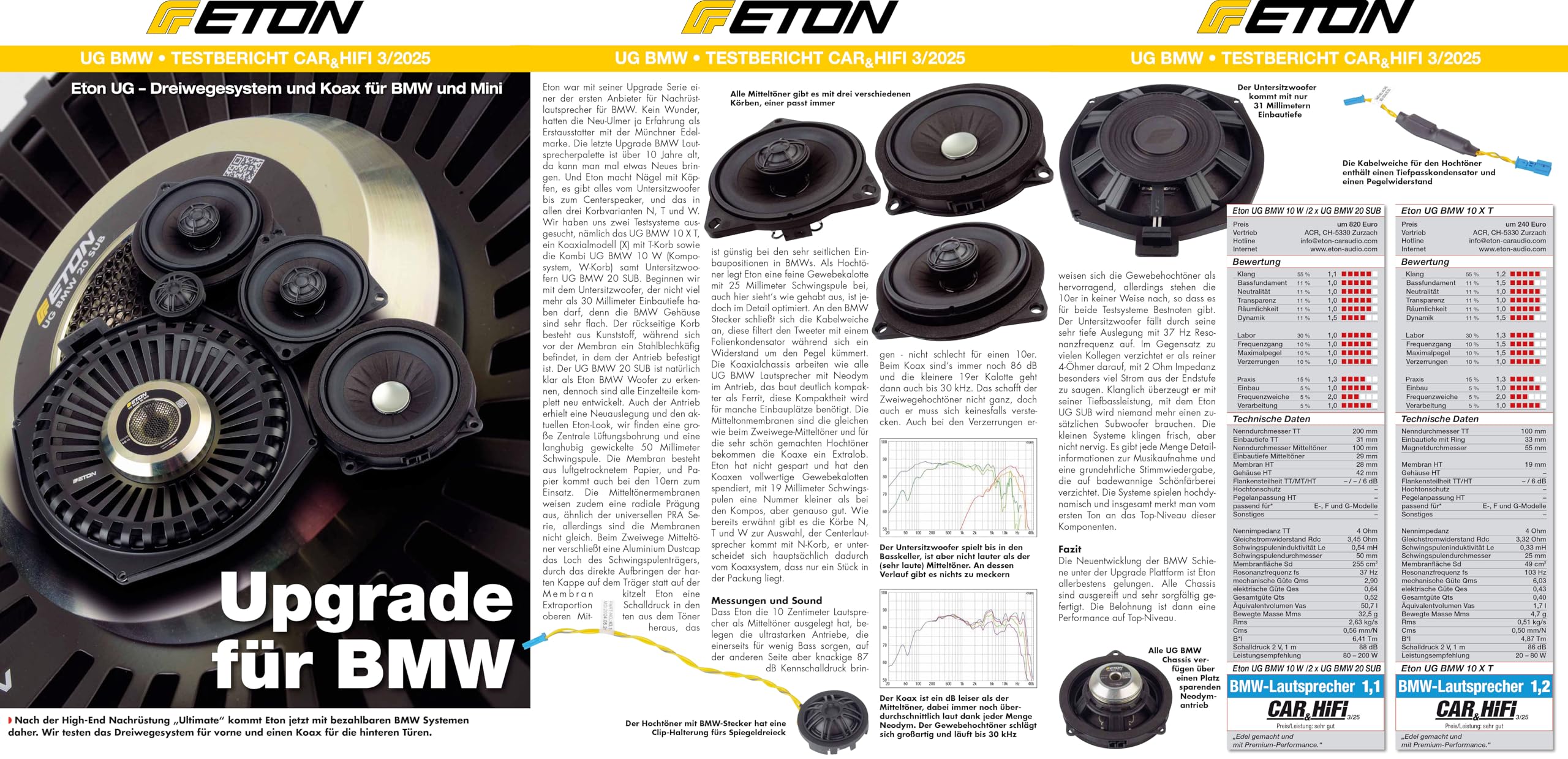 ETON UG-BMW10XT – 10 cm / 4" 2-drożny system koastalny Plug & Play, zestaw głośników samochodowych kompatybilny z pojazdami BMW i MINI, system dźwiękowy do montażu w drzwiach (koszyk T), 1 para