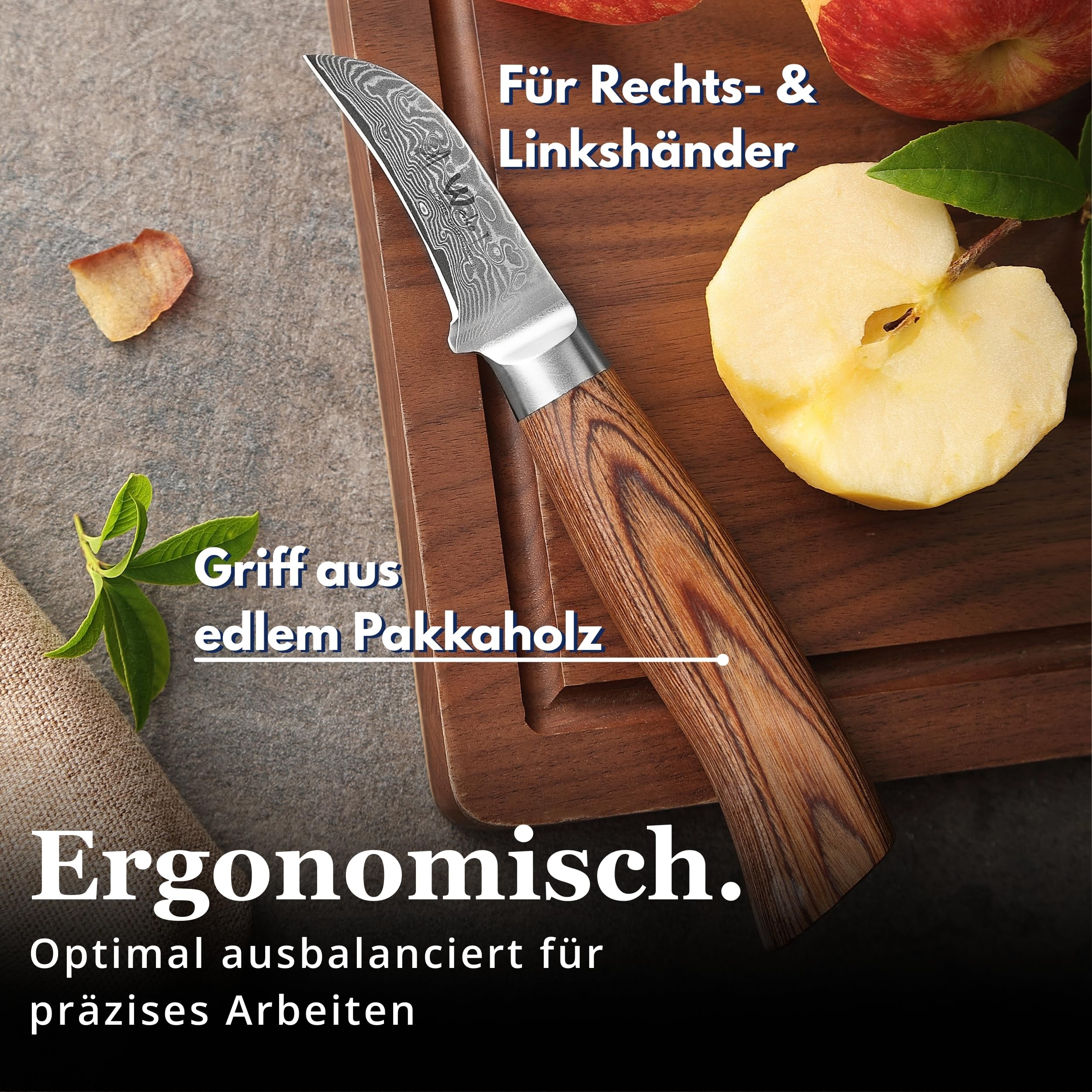 Wakoli EDIB Pro Schälmesser, 6 cm Klinge aus Damaststahl mit VG10 Kern