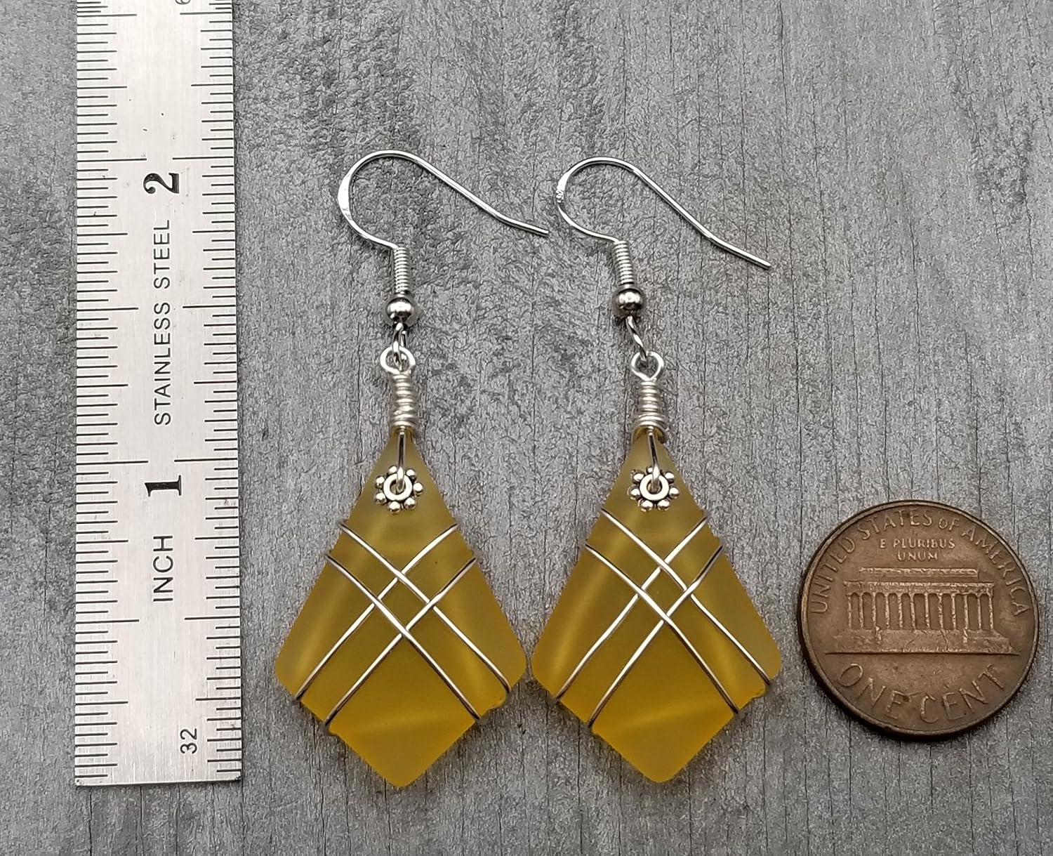 Handmade Sea Glass Earrings, Hawaiian Jewelry, Wire Cross Earrings, Handmade Earrings Sea Glass Jewelry For Women Birthday Gift For Her