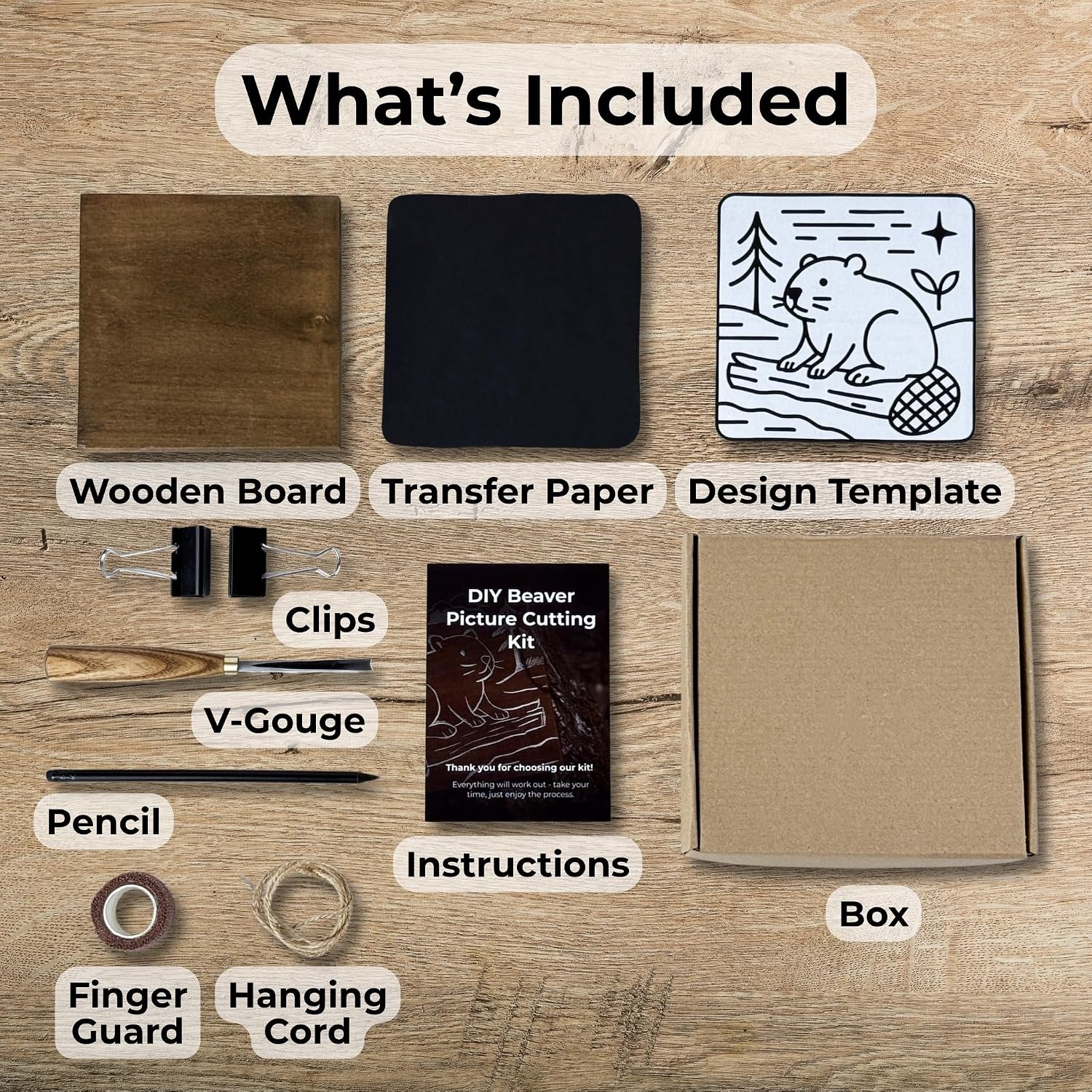 Sharky DIY Beaver Wood Carving Kit with V-Chisel & Video Guide – Beginner Whittling Set for Adults – Creative DIY Woodcraft Kit