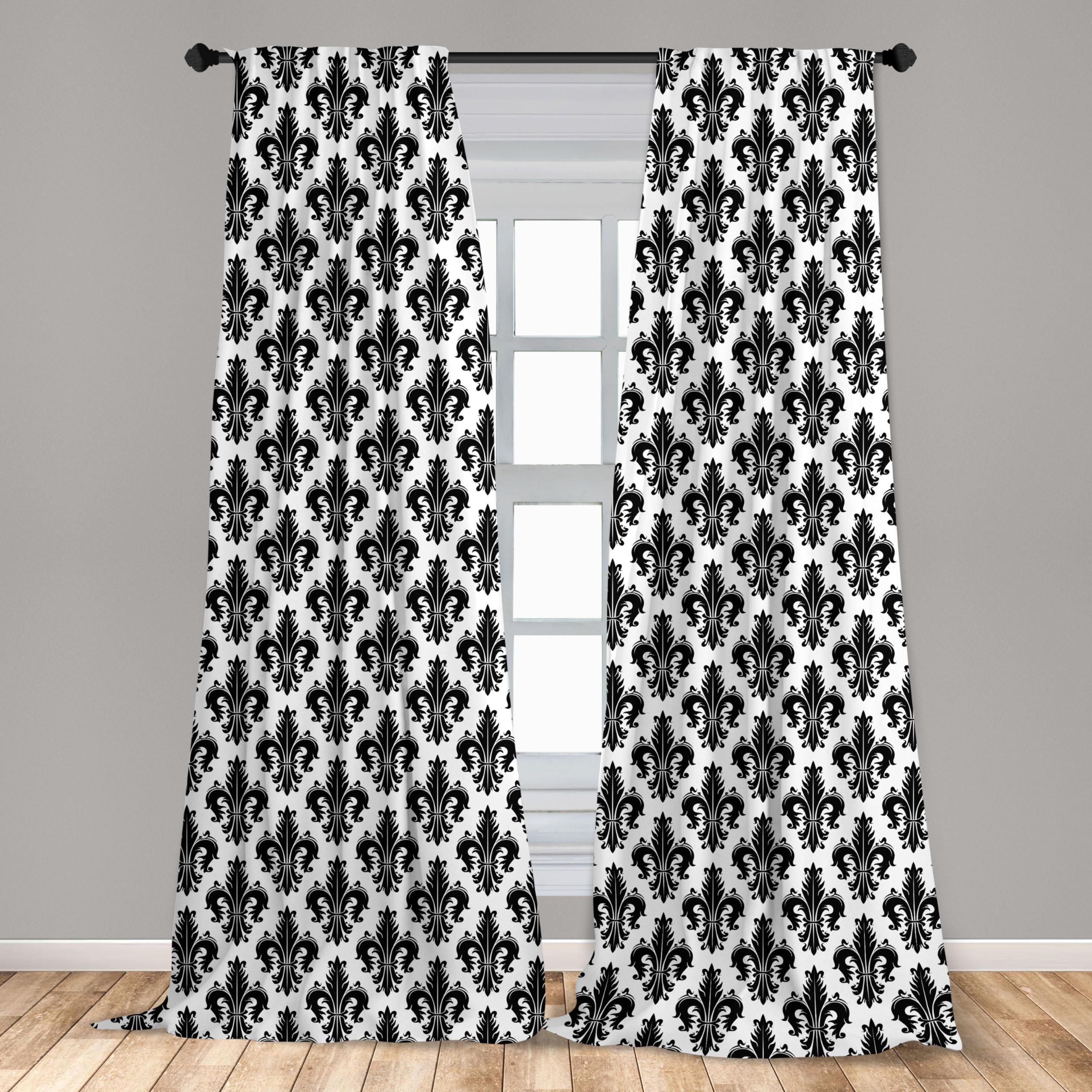 Tende ABAKUHAUS Fleur De Lis - Set 2 Pannelli, 280x260 Cm, Giallo E Bianco, Stile Vintage, Lavabili - copertina