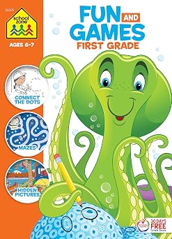 School Zone Fun and Games First Grade Activity Workbook 320 Pages, 1st Grade, Learning Activities, Hidden Pictures, Mazes, Dot-to-Dots, Drawing & Coloring, Codes, Puzzles, Ages 6 to 8