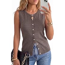 Arach&Cloz Womens Wool Blend Non See Through Button Down Casual Tank Tops