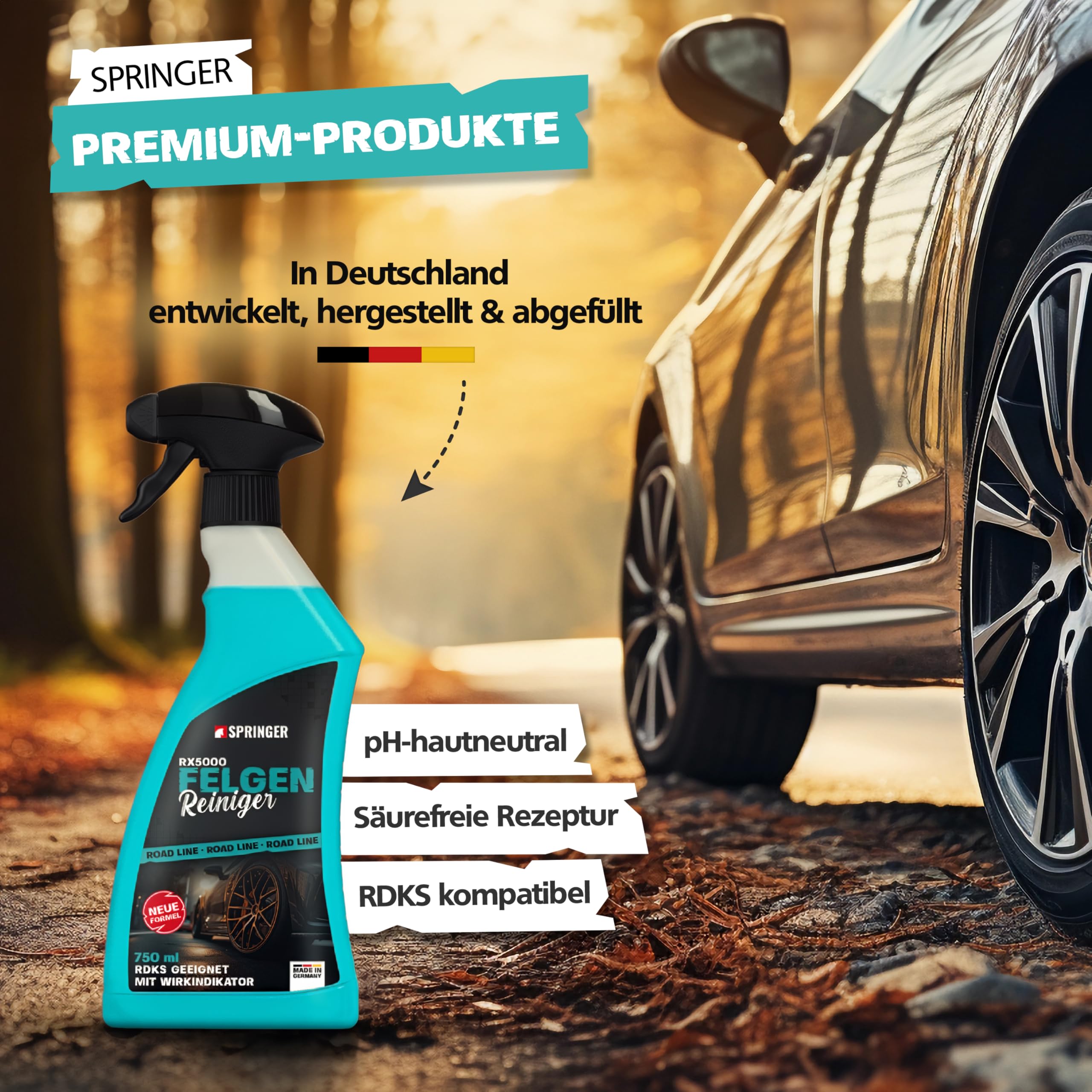SPRINGER RX5000 Felgenreiniger 5 L, säurefrei | Made in Germany | Felgenspray materialschonend | gut haftende Gel-Formel | mit Wirkindikator | für alle Felgen