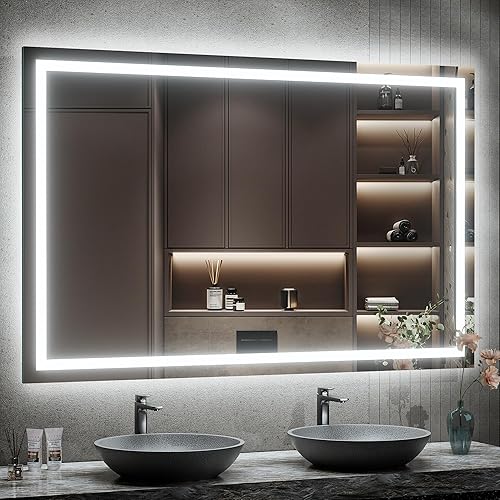 Hasipu Espejo de baño LED con luces, espejos de tocador iluminados de 40 x 26 pulgadas para baño con antiniebla, regulable, 3 colores, montado en la