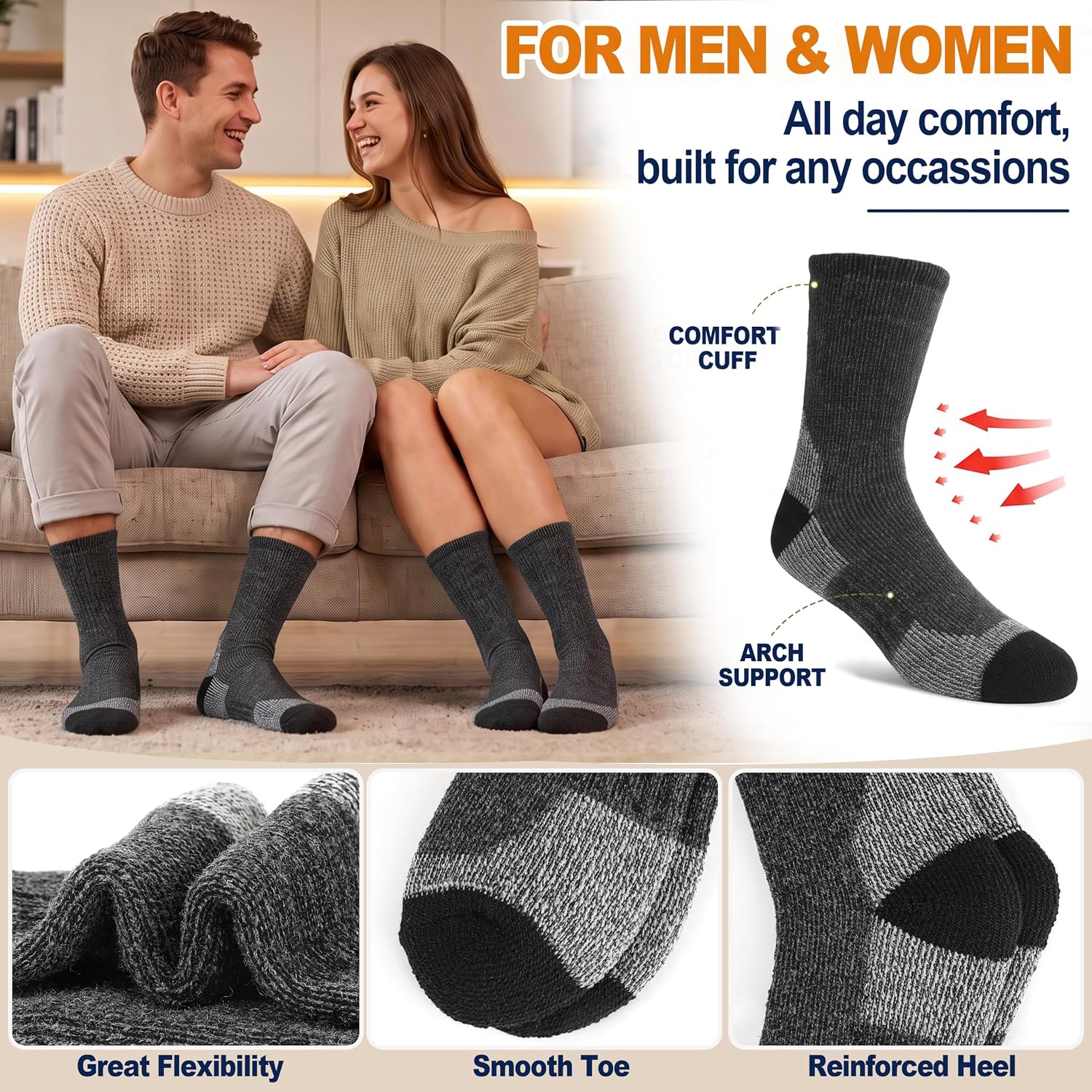 Mens Womens Merino Wool Thermal Warm Winter Socks, Super Thick image 5