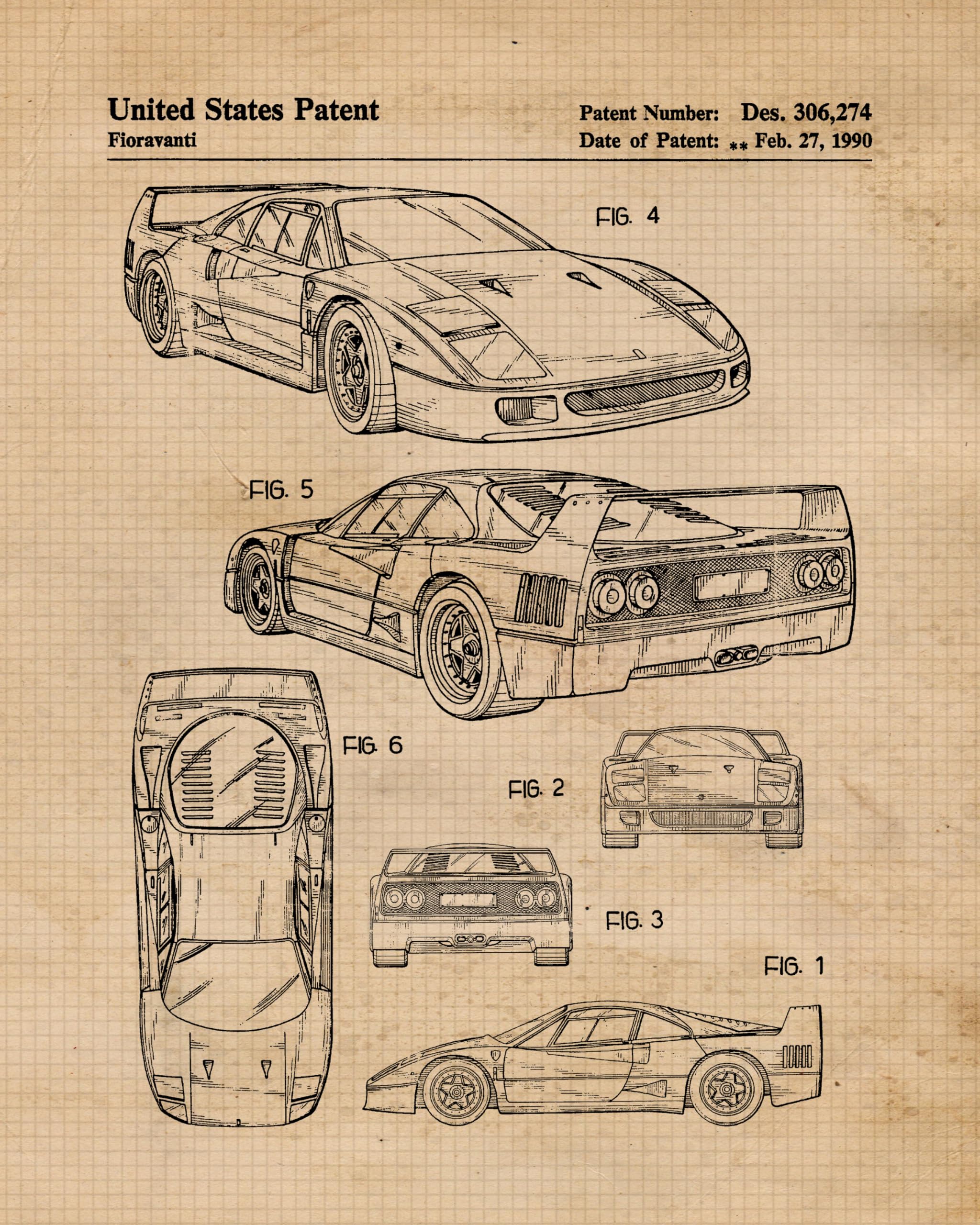 Amazon.com: Classic F40 Automobile Patent Prints, 1 (11x14