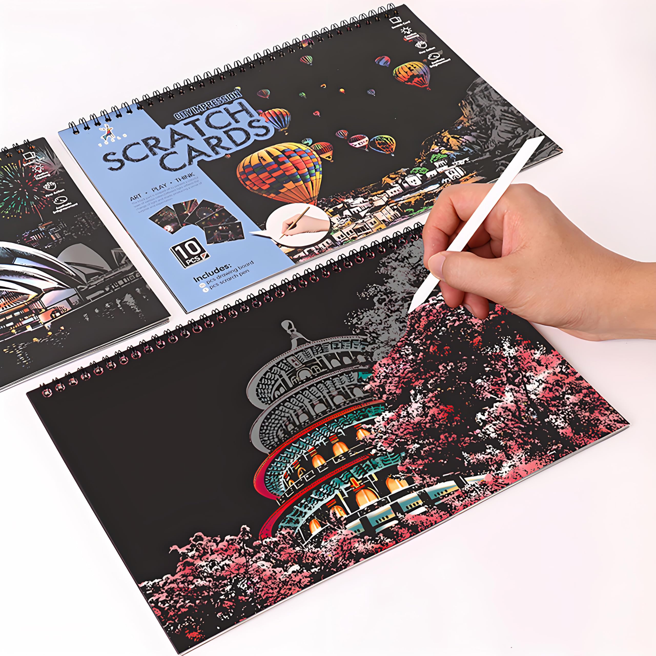 10 Page Scratch Art Book for Adults & Teens: Cityscape Engraving Kit with Travel Landmarks, Rainbow City Series B, 8 x 10 x 1 cm - Image 3