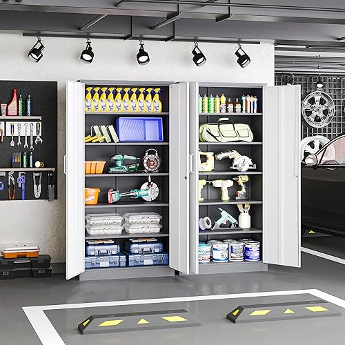 Miniatura 15 de Armario de almacenamiento de metal con cerradura, gabinete de almacenamiento de 72 pulgadas de alto con puertas y estantes ajustables, armarios de