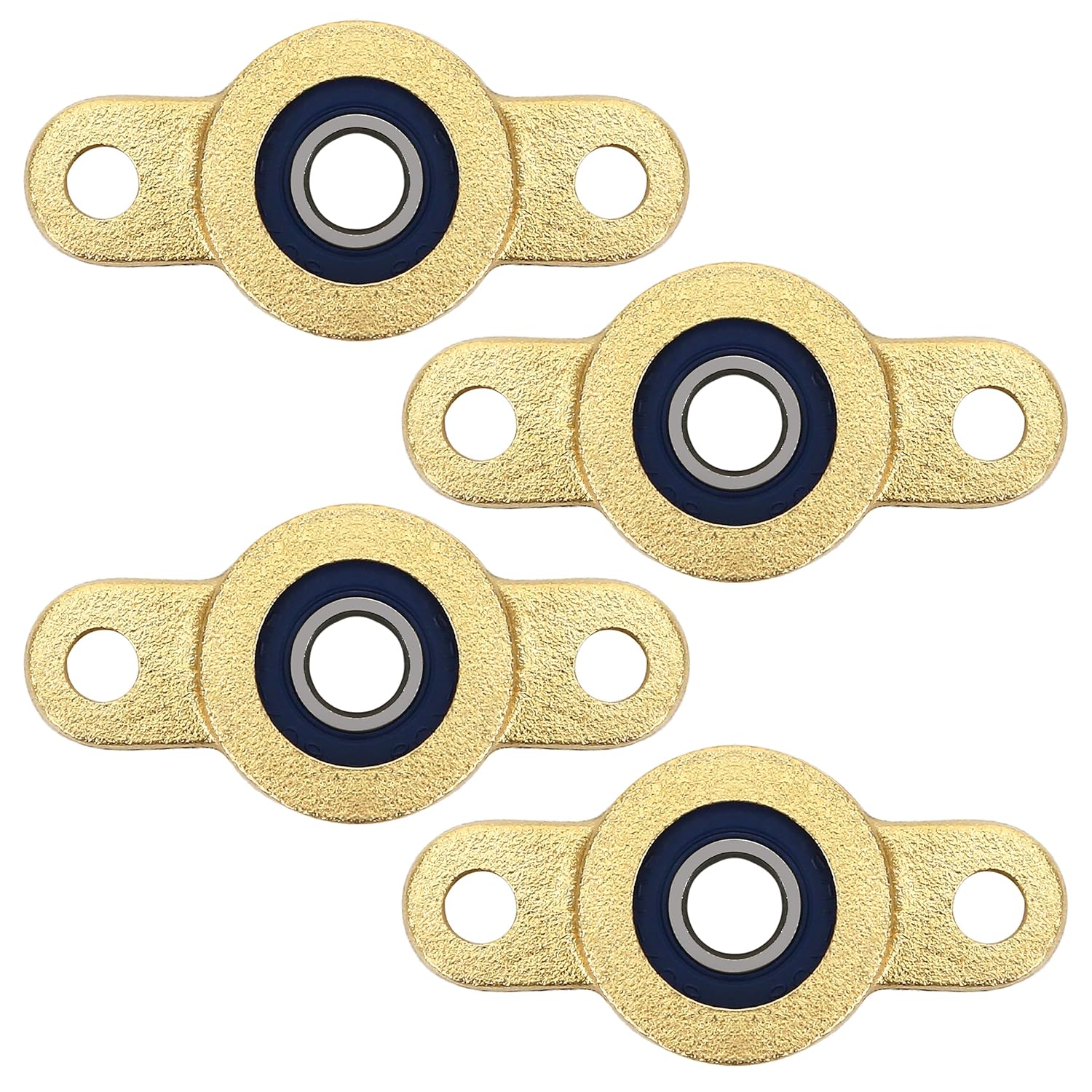 BuleVina 4-Pack Pillow Block Bearings for 6mm Shaft, 1/4" Bore, 2-Bolt Self-Aligning Cast Iron - Durable Copper, Double Sealed