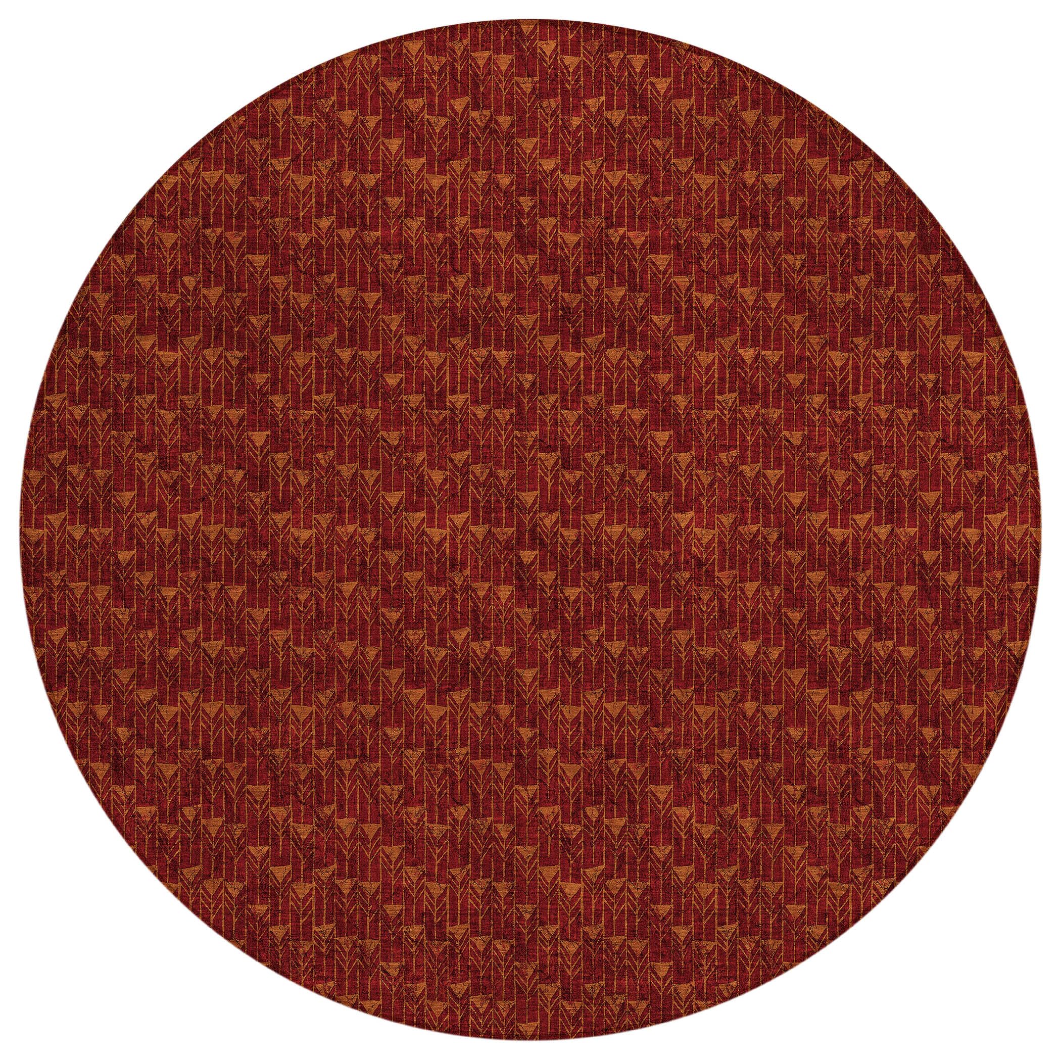 Addison Rugs Chantille ACN514 Burgundy 8' x 8 Indoor Outdoor Round Area Rug, Stain Resistant, Machine Washable, Non Shedding, Bedroom, Living Room, Dining Room, Kitchen Rug