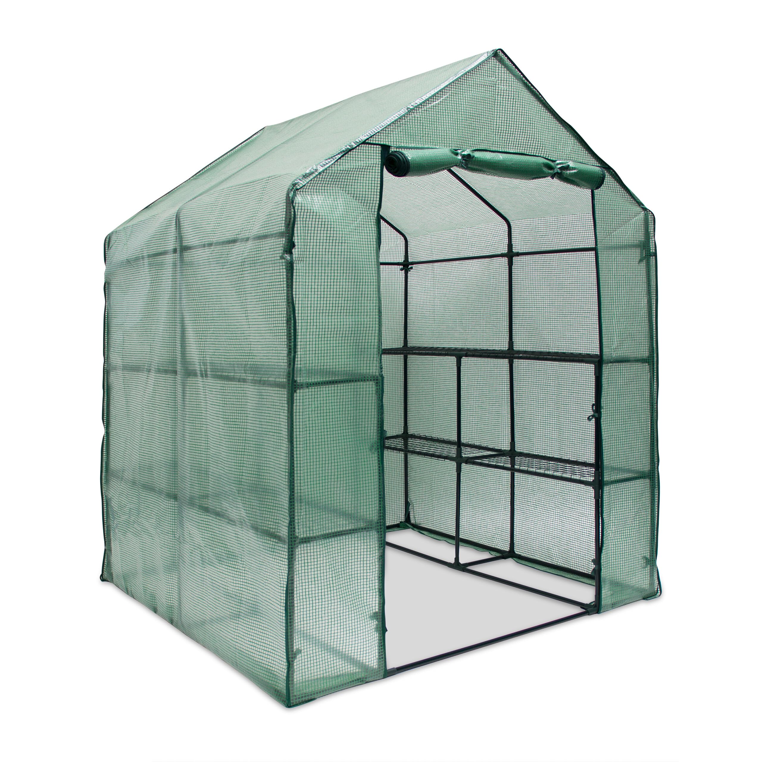 Relaxdays Serra Praticabile, Fogli di PE, HxLxP: 195x140x140 cm, 8 Ripiani, Giardino e Orto, 8 Picchetti e Corda, Verde