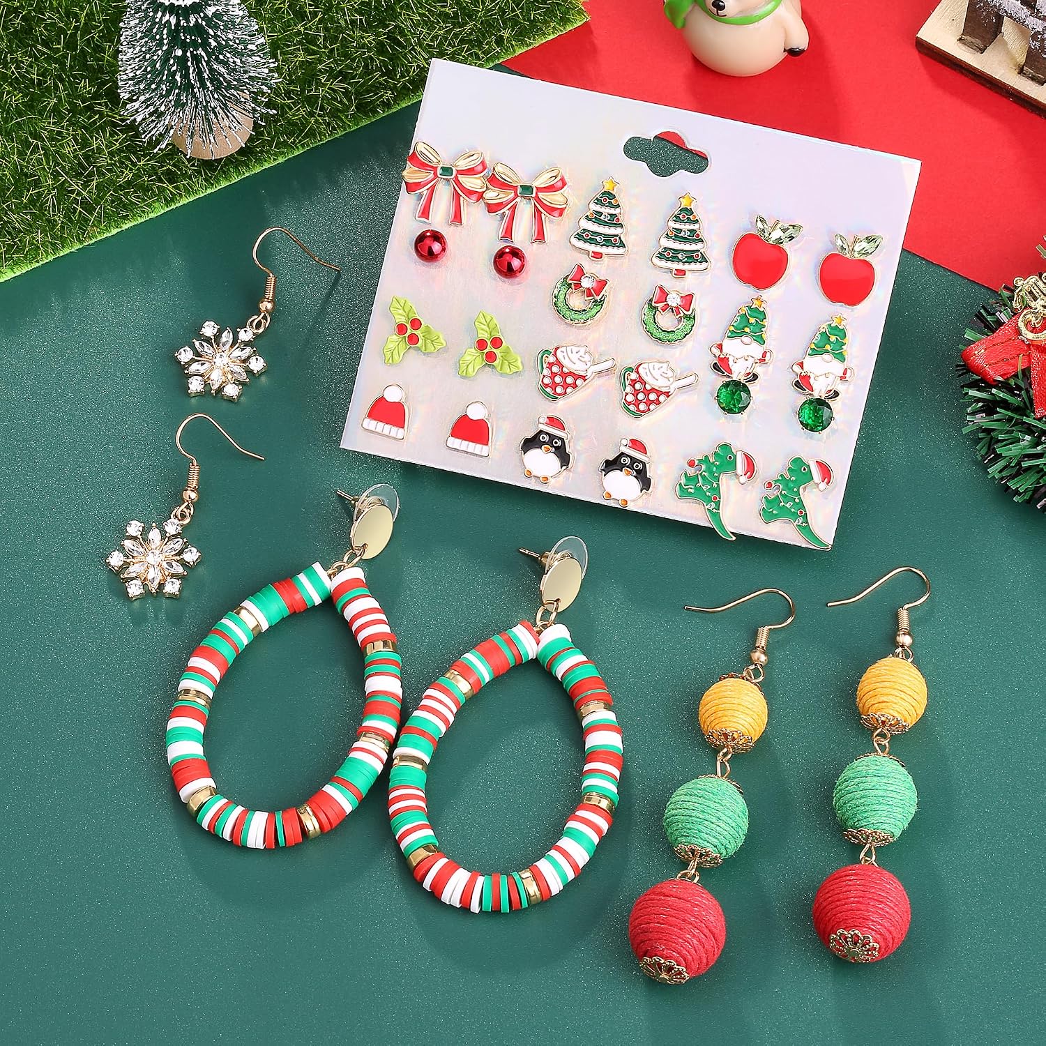 CISYINO 15 Pairs Hypoallergenic Christmas Earrings Set for Teen Girls Women | Christmas Holiday Jewelry Snowflake Penguin Ribbon Gnome Wreath Mistletoe Christmas Tree Earrings for Women