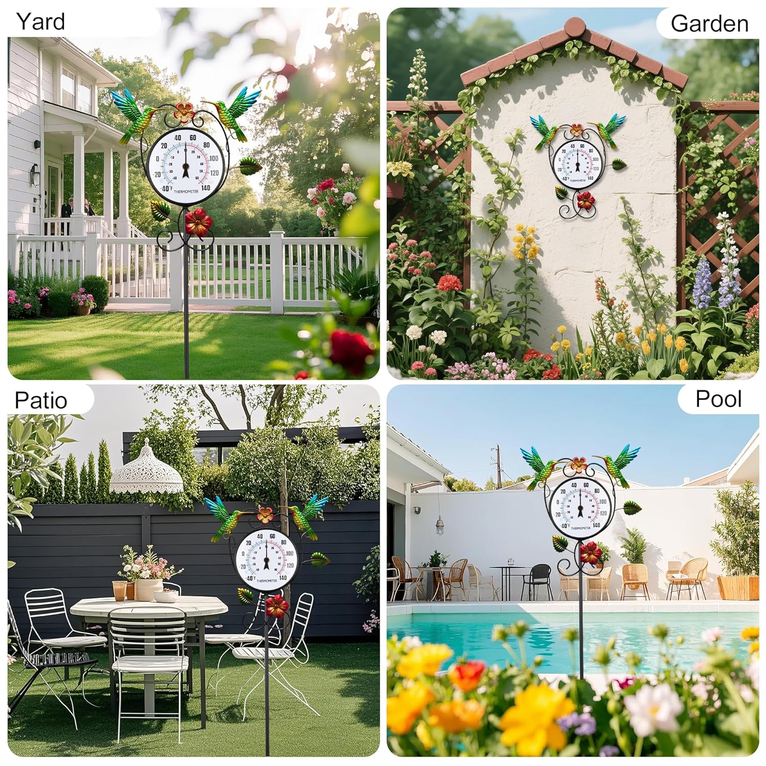Hummingbird Outdoor Thermometer with Stake Waterproof - Hanging Wall Indoor Outside Thermometer for Patio Garden Yard Porch Room Decor, Easy to Read No Battery Required