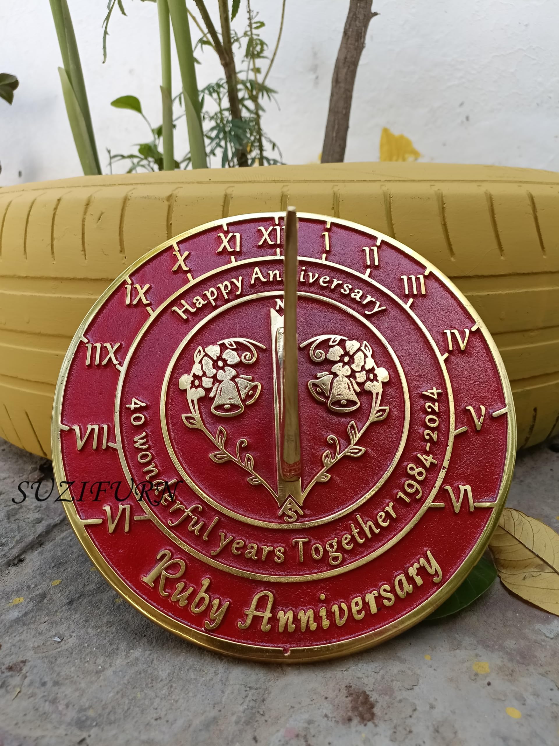SUZIFURN Anniversary Sundial Gift for 40th Ruby Wedding Anniversary Great Gift Idea for Him, Her Parents Or Couples Home Decor Or Garden
